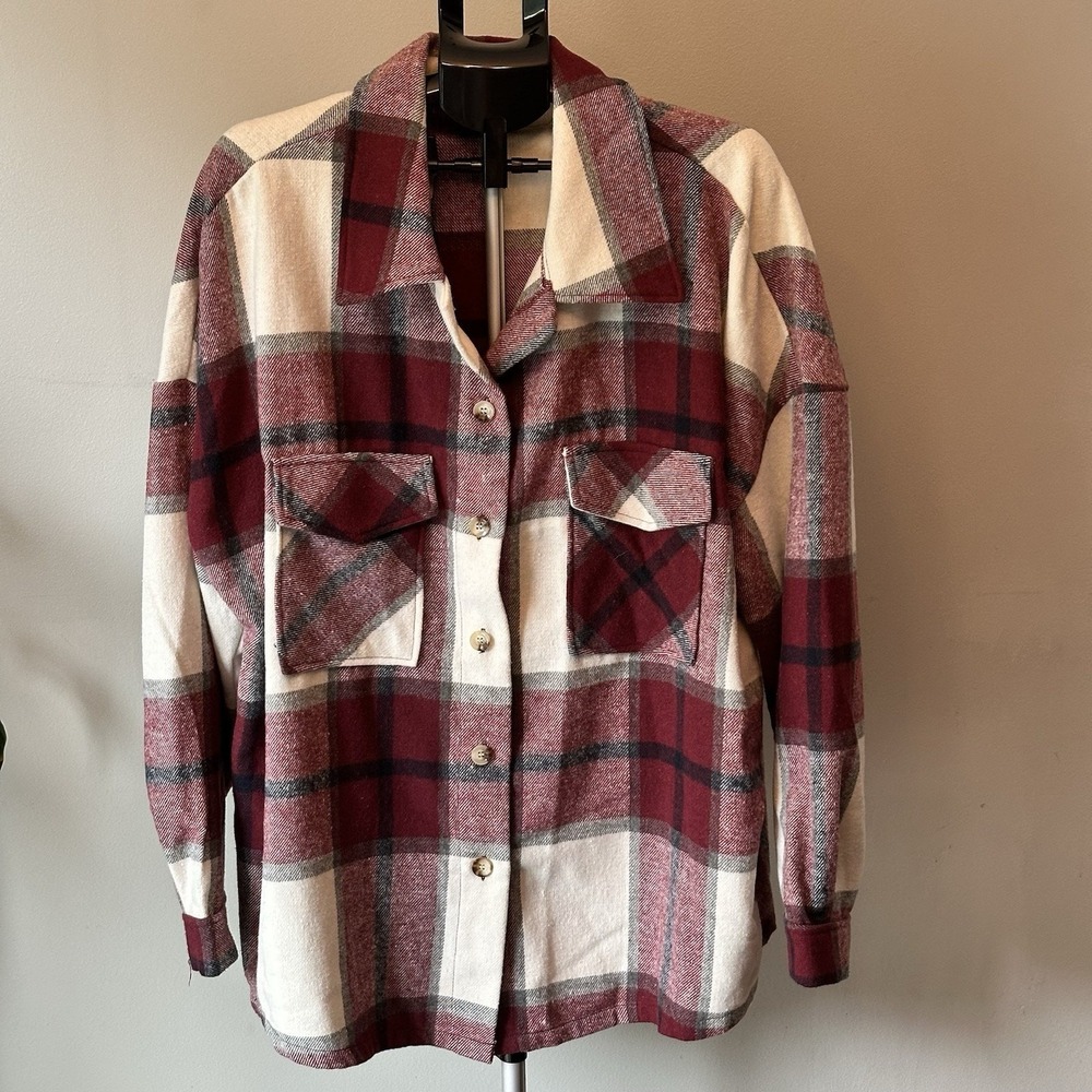 SHEIN Shacket Women 4XL Red Plaid Oversized Flannel Button Front Jacket